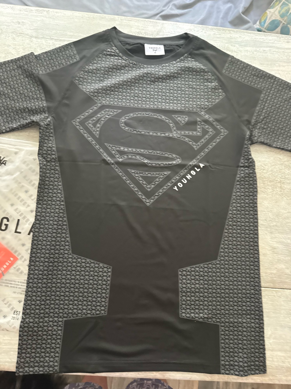 YoungLA Black Short Sleeve Superman Compression Shirt